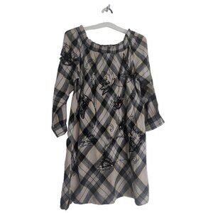 Soft Surroundings Plaid sequined 3/4 Sleeve Tunic Top Women's Size XL